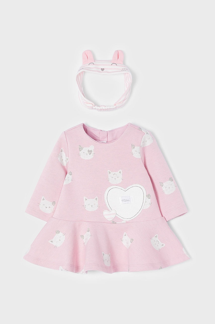 

Рокля с лента за глава Mayoral Newborn в розово къс модел разкроен модел, Розов