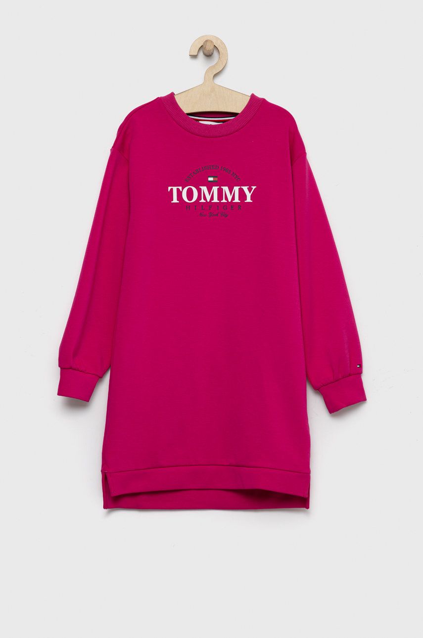 Dívčí šaty Tommy Hilfiger růžová barva, midi - růžová -  49% Viskóza
