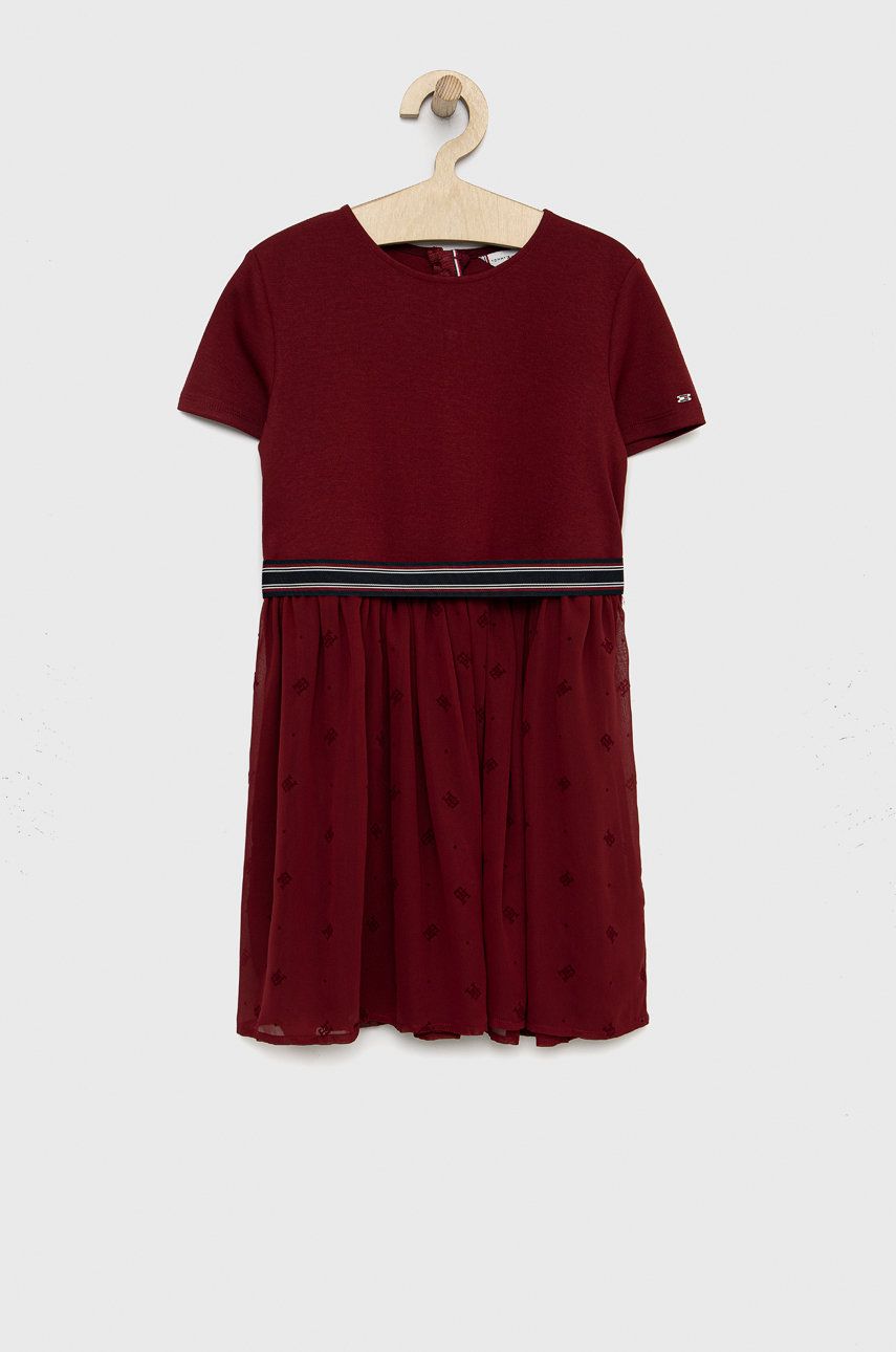 Dívčí šaty Tommy Hilfiger vínová barva, midi - burgundské -  Podšívka: 100% Viskóza Materi
