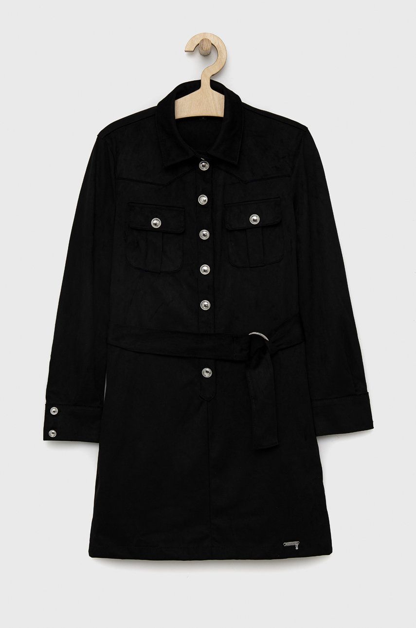 Dívčí šaty Guess černá barva, mini - černá -  84% Polyester