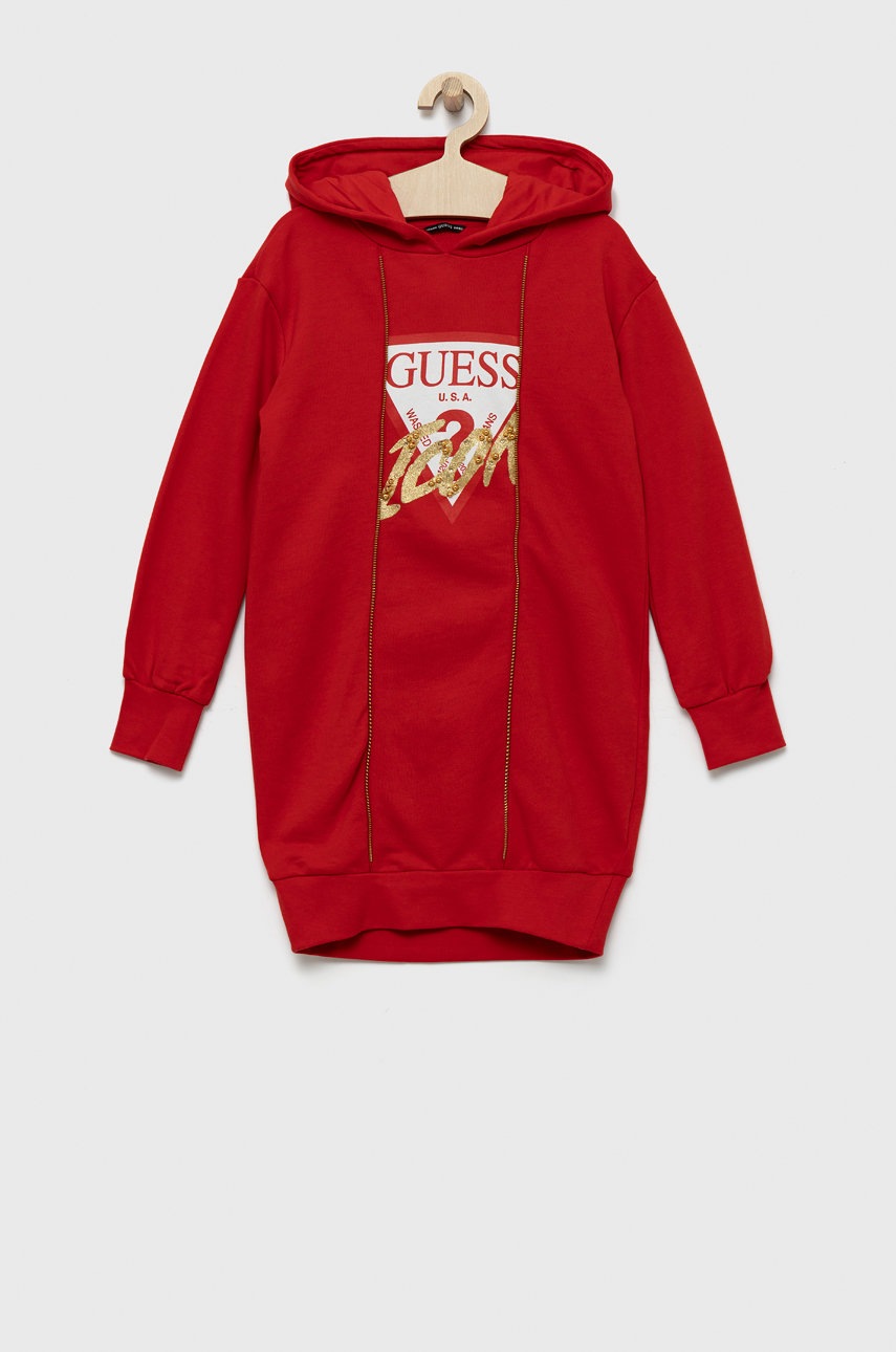 

Дитяча бавовняна сукня Guess колір червоний mini пряма
