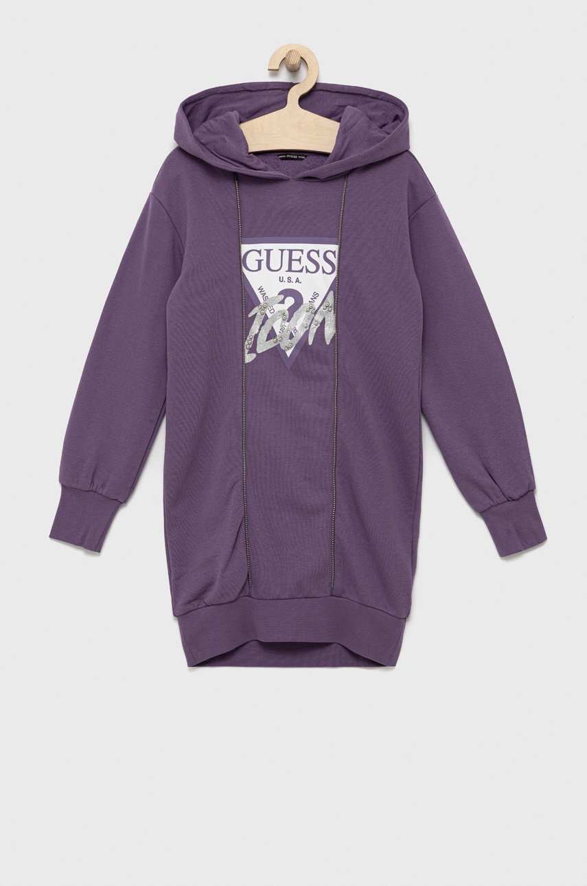 

Хлопковое детское платье Guess цвет фиолетовый mini прямое