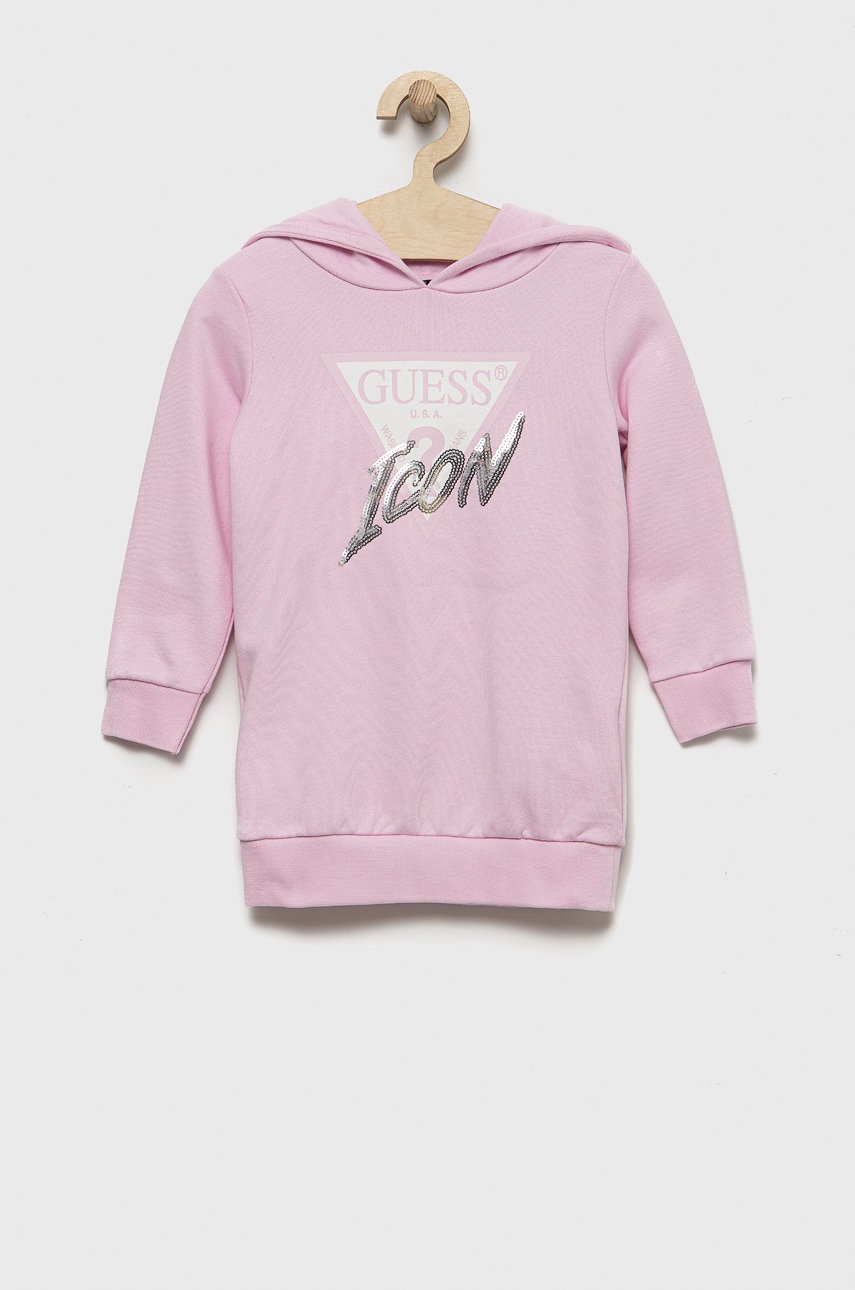 

Дитяча бавовняна сукня Guess колір рожевий mini пряма