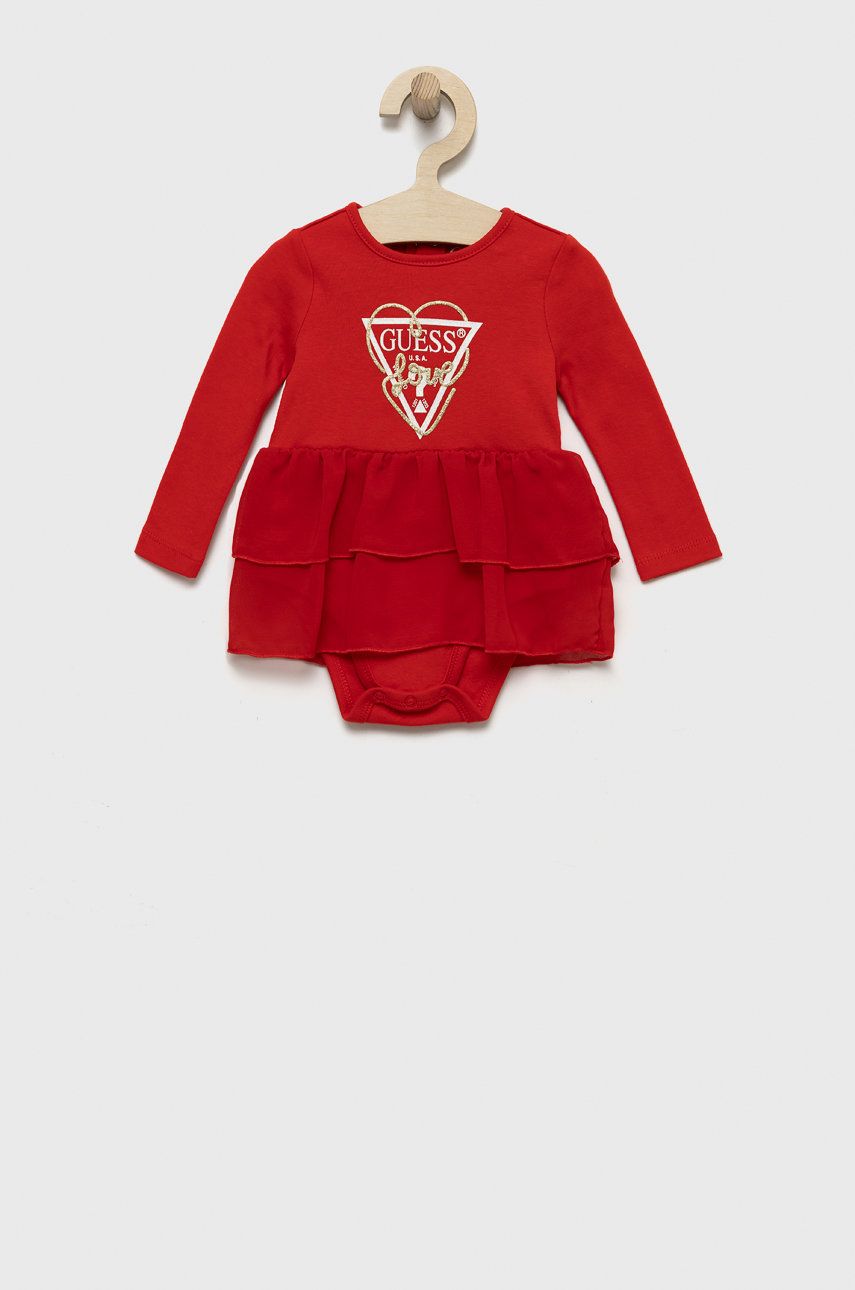Guess sukienka bawełniana dziecięca kolor czerwony mini rozkloszowana