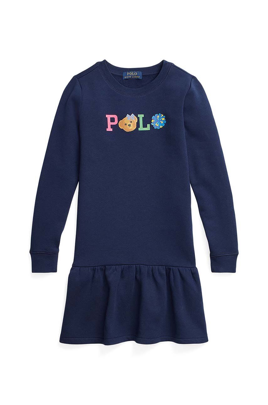 Dievčenské šaty Polo Ralph Lauren tmavomodrá farba, mini, rovný strih