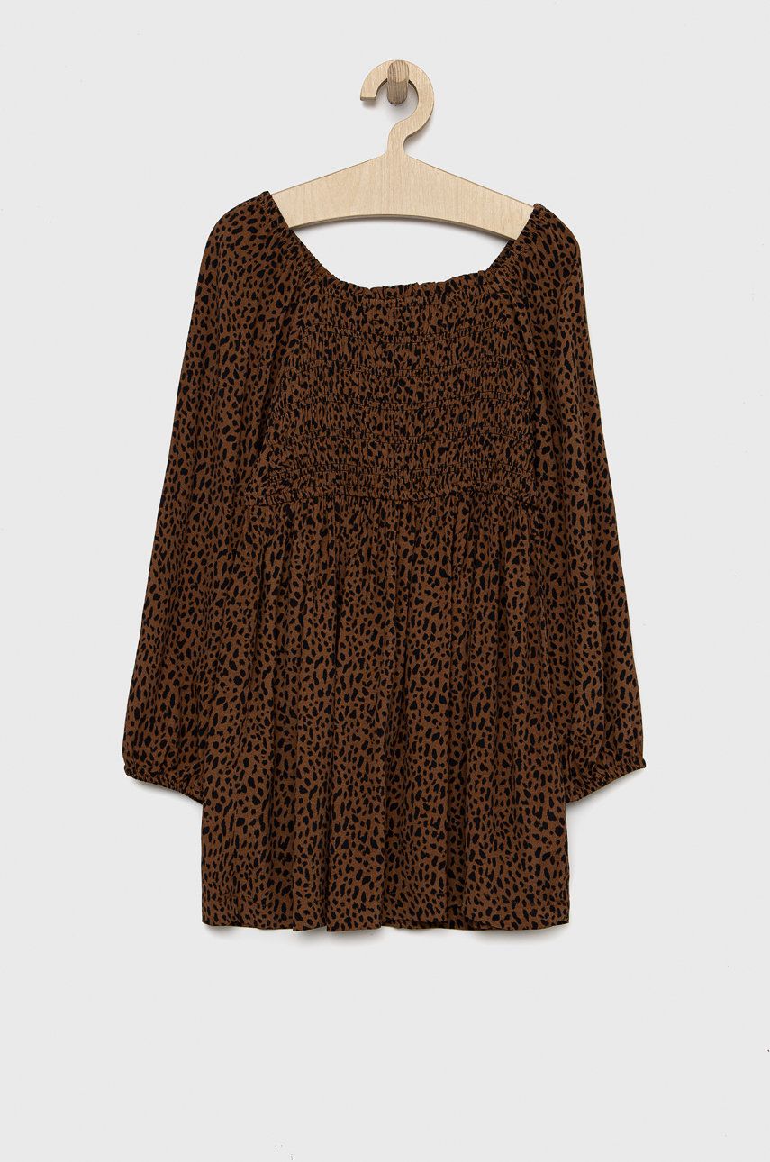 Dívčí šaty GAP hnědá barva, mini - hnědá -  Hlavní materiál: 100% Viskóza Podšívka: 100% P