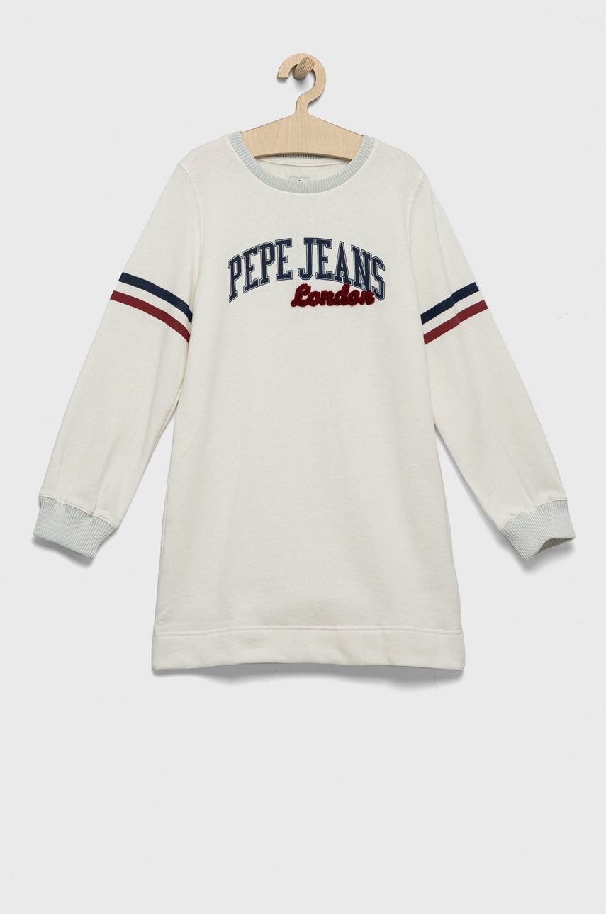 Детское платье Pepe Jeans цвет белый midi прямое Детское платье Pepe Jeans цвет белый midi прямое