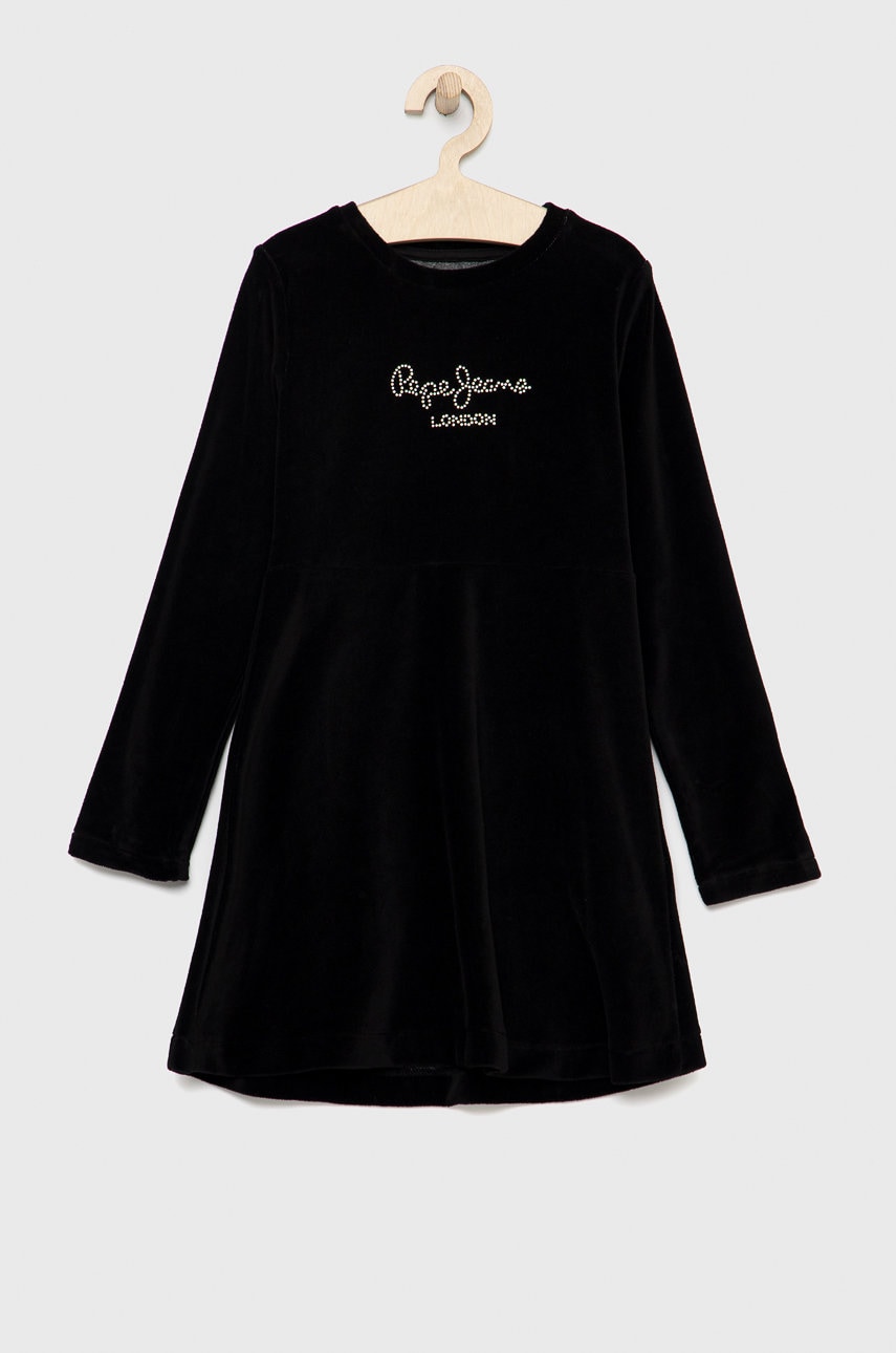 Pepe Jeans rochie fete culoarea negru, mini, evazati