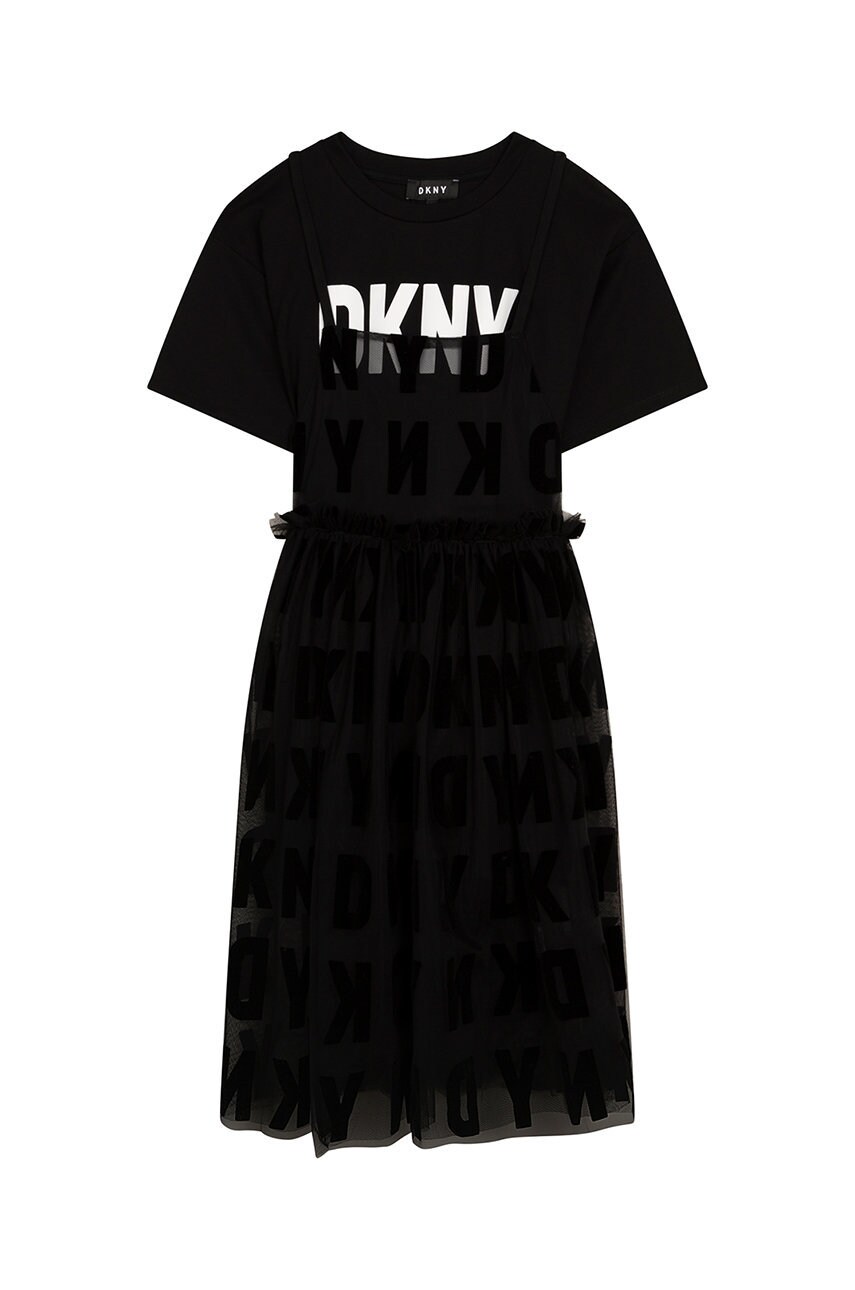 

Детска рокля Dkny в черно къс модел разкроен модел, Черен