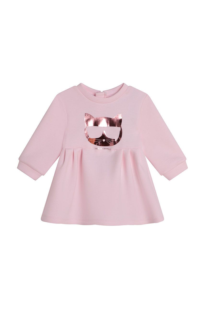 Karl Lagerfeld rochie bebe culoarea roz, mini, evazati