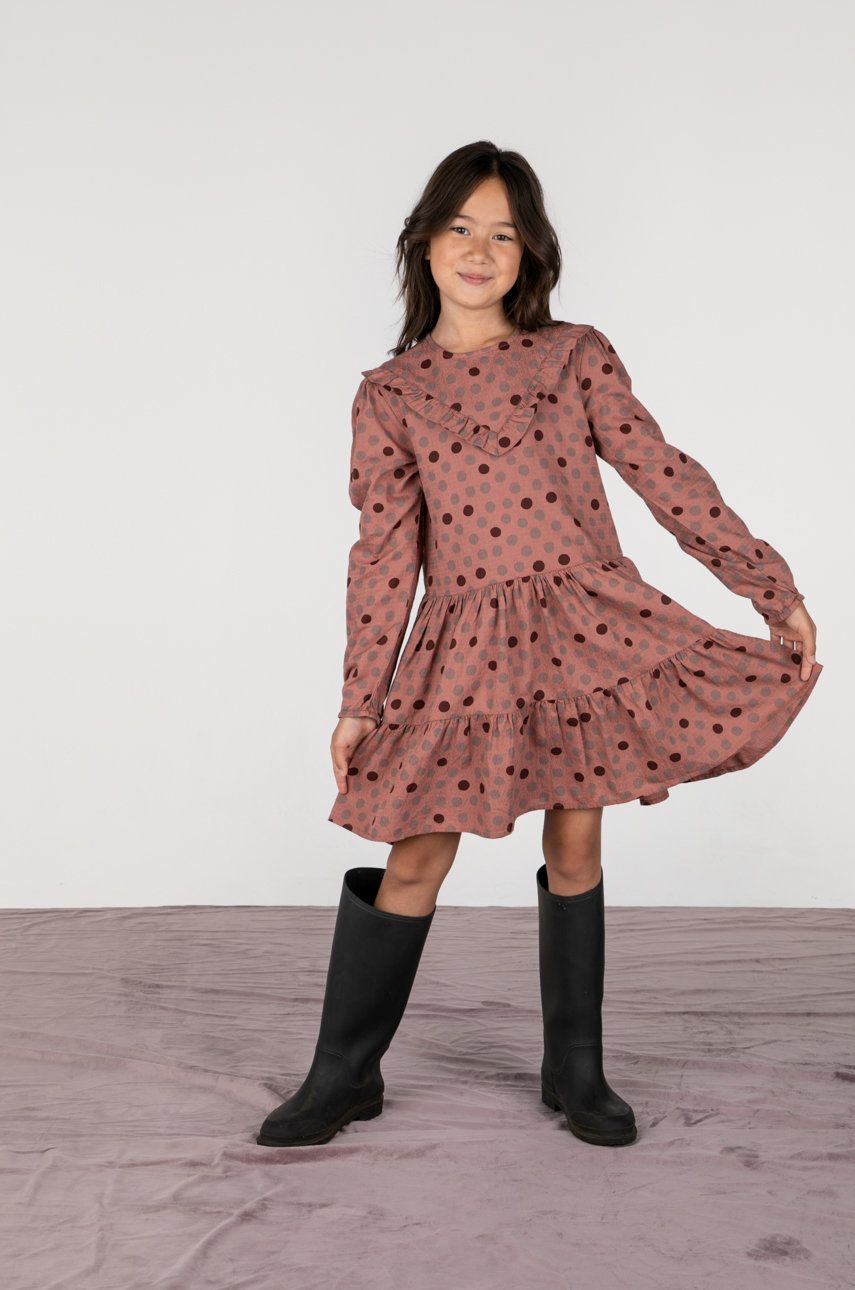 Хлопковое детское платье Coccodrillo цвет коричневый mini расклешённое