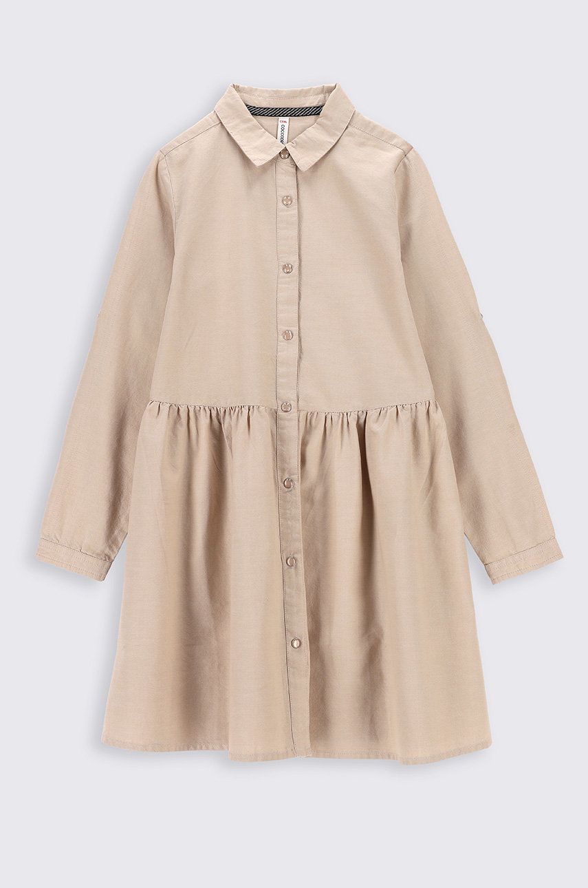 Coccodrillo sukienka bawełniana dziecięca kolor beżowy mini rozkloszowana