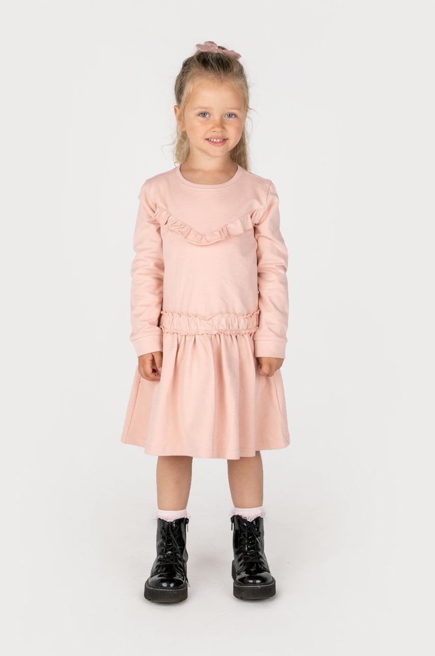 Coccodrillo rochie din bumbac pentru copii culoarea roz, mini, evazati