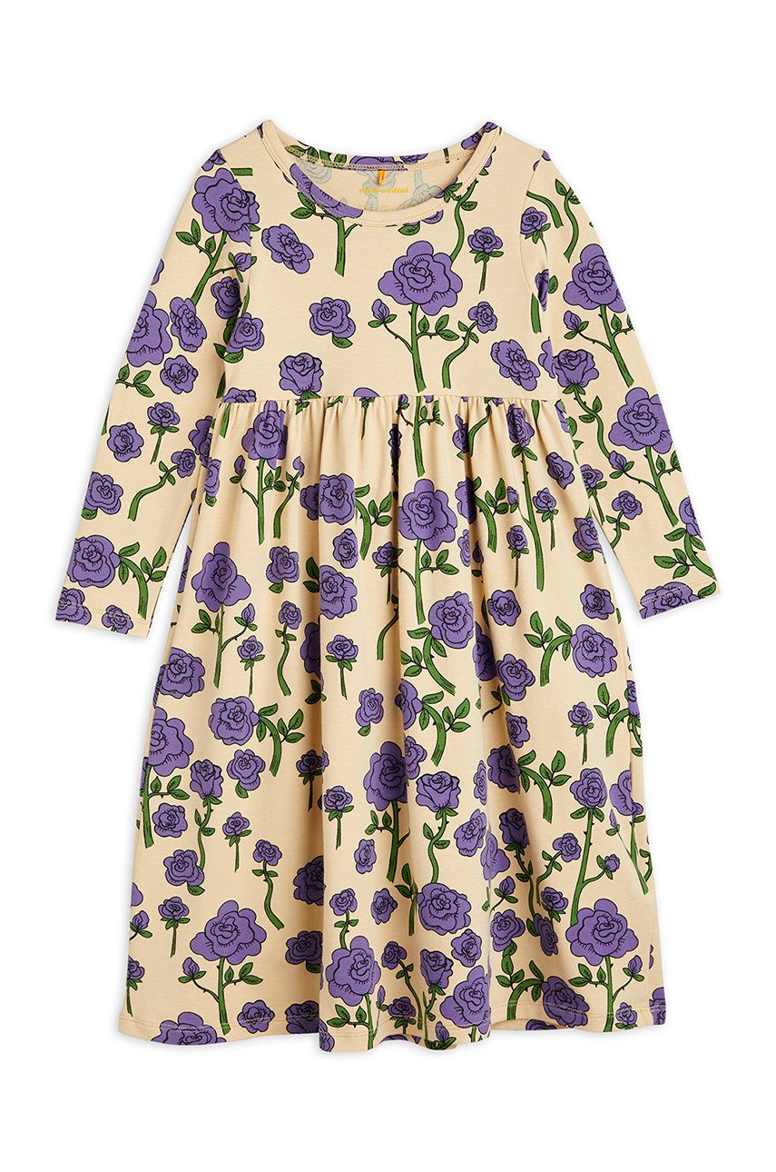 Dívčí šaty Mini Rodini fialová barva, midi - fialová -  95% Organická bavlna