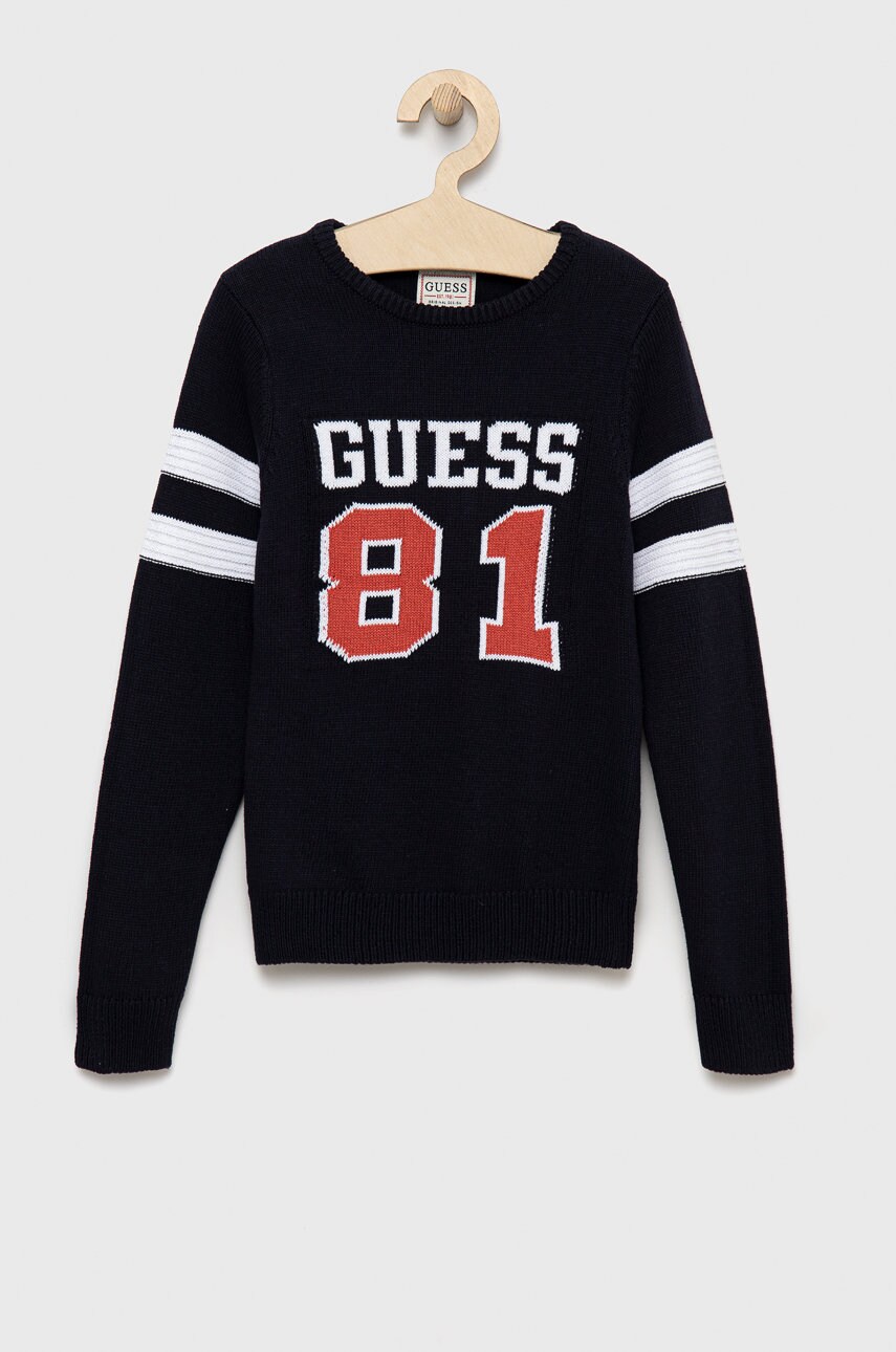 

Детский хлопковый свитер Guess цвет синий