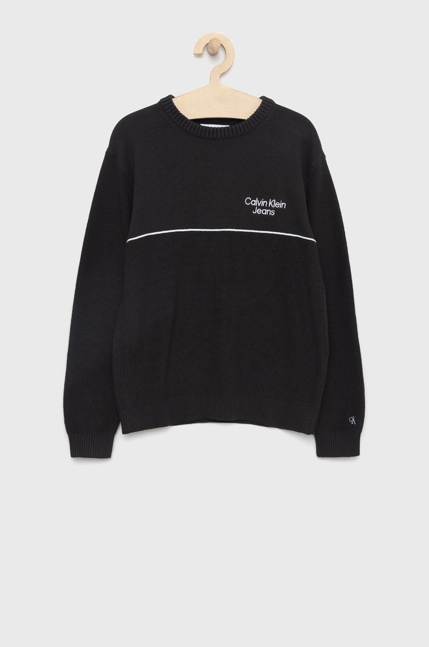 

Детски памучен пуловер Calvin Klein Jeans в черно от лека материя, Черен