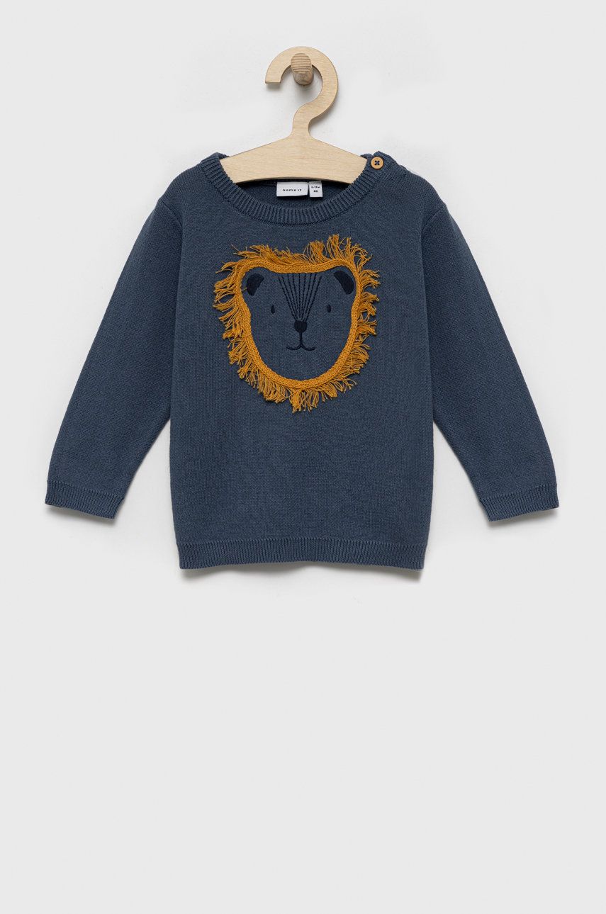 Dětský bavlněný svetr Name it lehký - modrá -  100% Organická bavlna