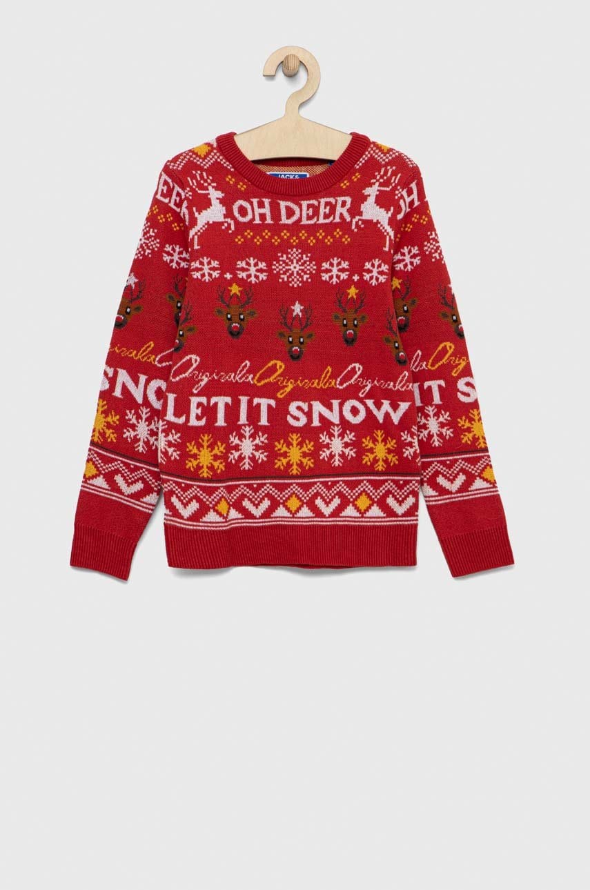 Jack & jones pulover de bumbac pentru copii culoarea rosu, light