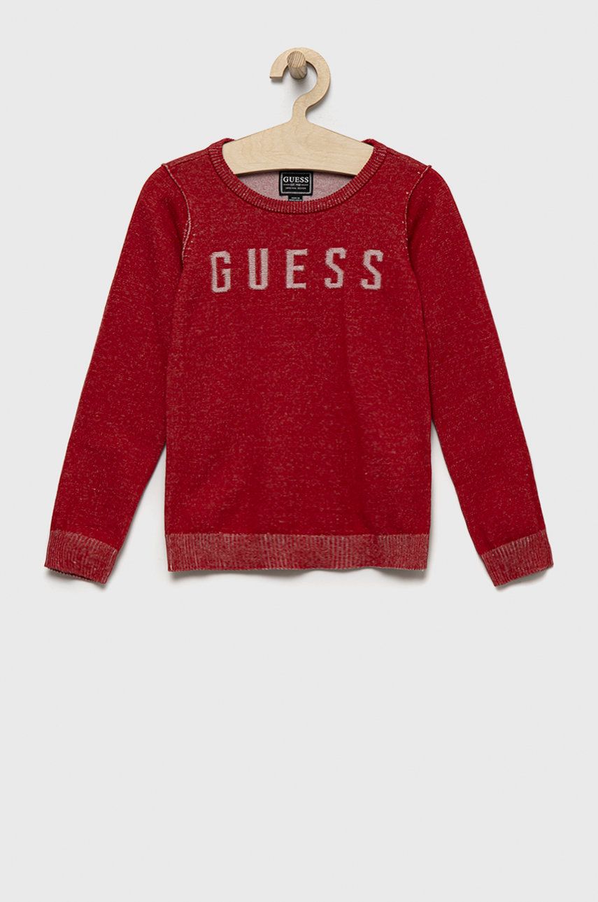 Levně Dětský bavlněný svetr Guess červená barva, lehký