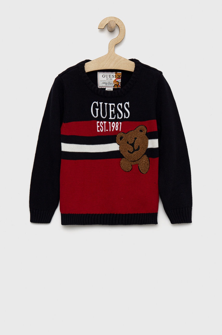 

Детски памучен пуловер Guess в тъмносиньо, Тъмносин