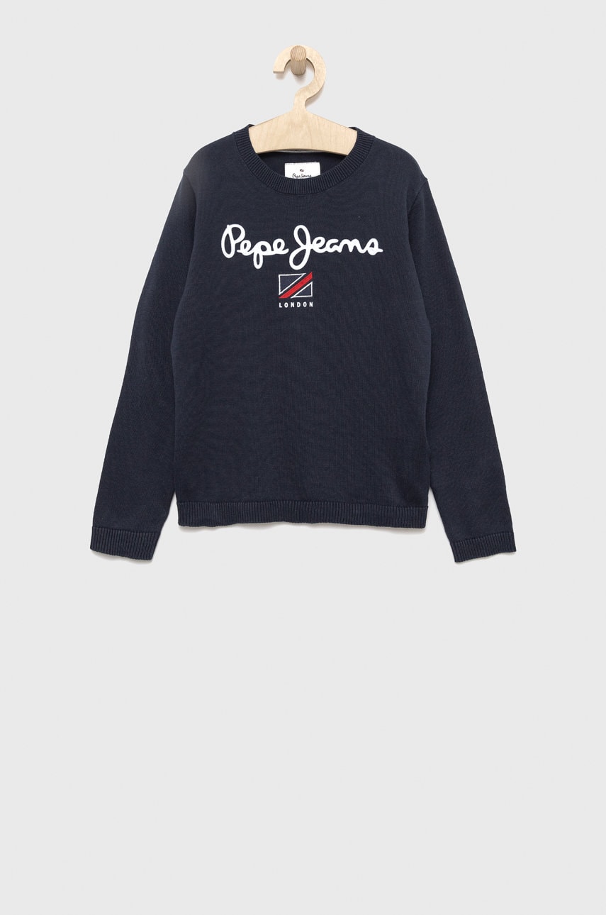 Pepe Jeans pulover de bumbac pentru copii culoarea albastru marin, light