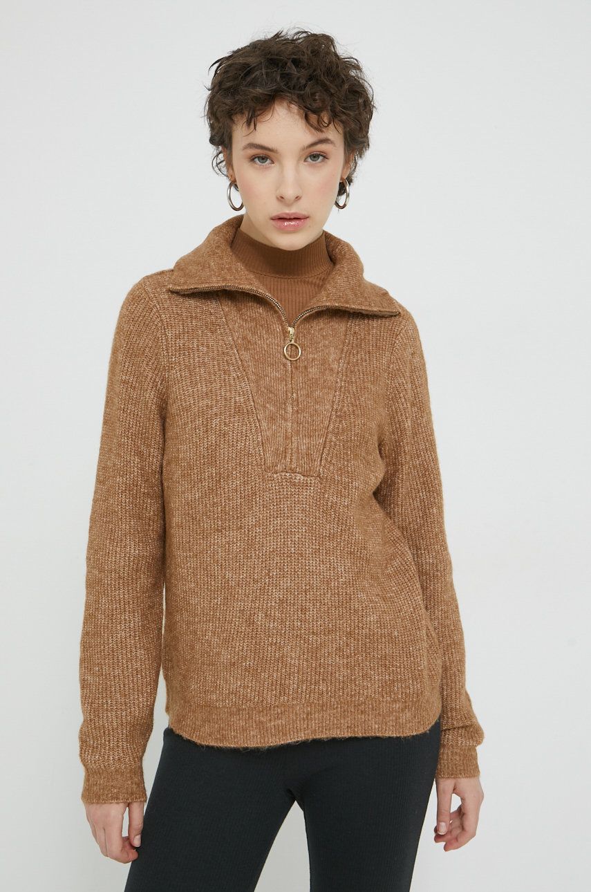 Vila pulover femei, culoarea maro, light, cu turtleneck answear.ro imagine megaplaza.ro