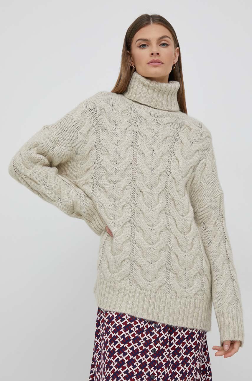 Y.A.S sweter z domieszką wełny damski kolor beżowy ciepły z golfem