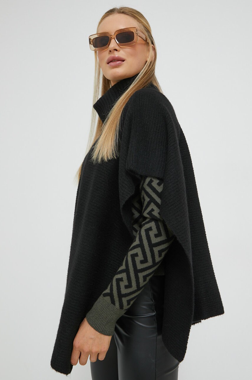 Only poncho din amestec de lana culoarea negru