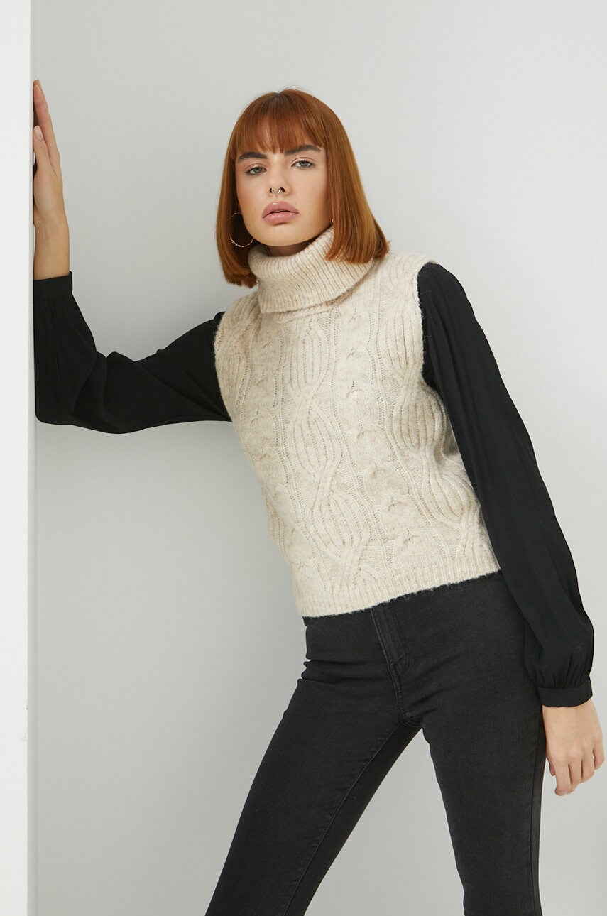 Jdy vesta din amestec de lana femei, culoarea bej, light, cu turtleneck