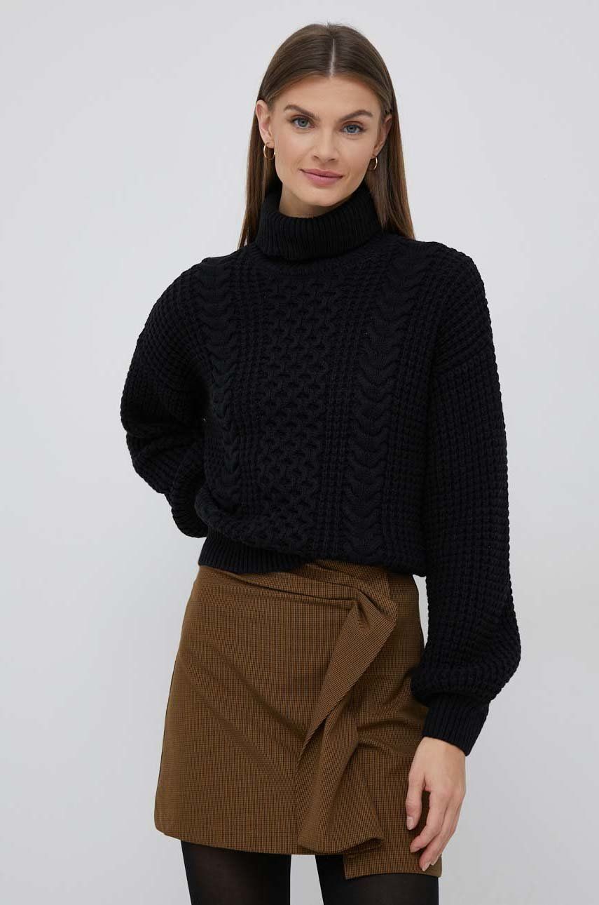 Selected Femme sweter damski kolor czarny ciepły z golfem