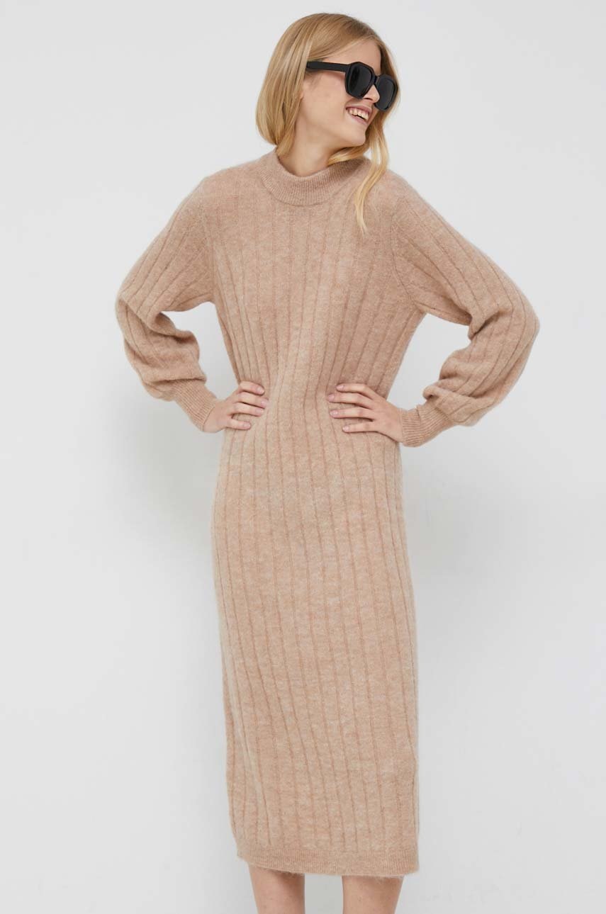 

Сукня з домішкою вовни Selected Femme колір бежевий maxi пряма