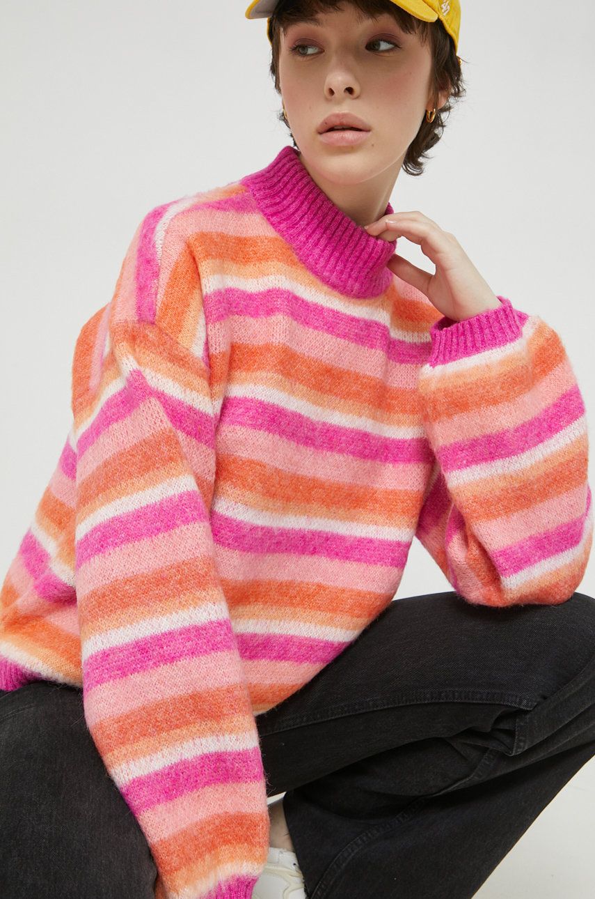 Pieces pulover femei, culoarea roz, cu turtleneck answear.ro imagine megaplaza.ro