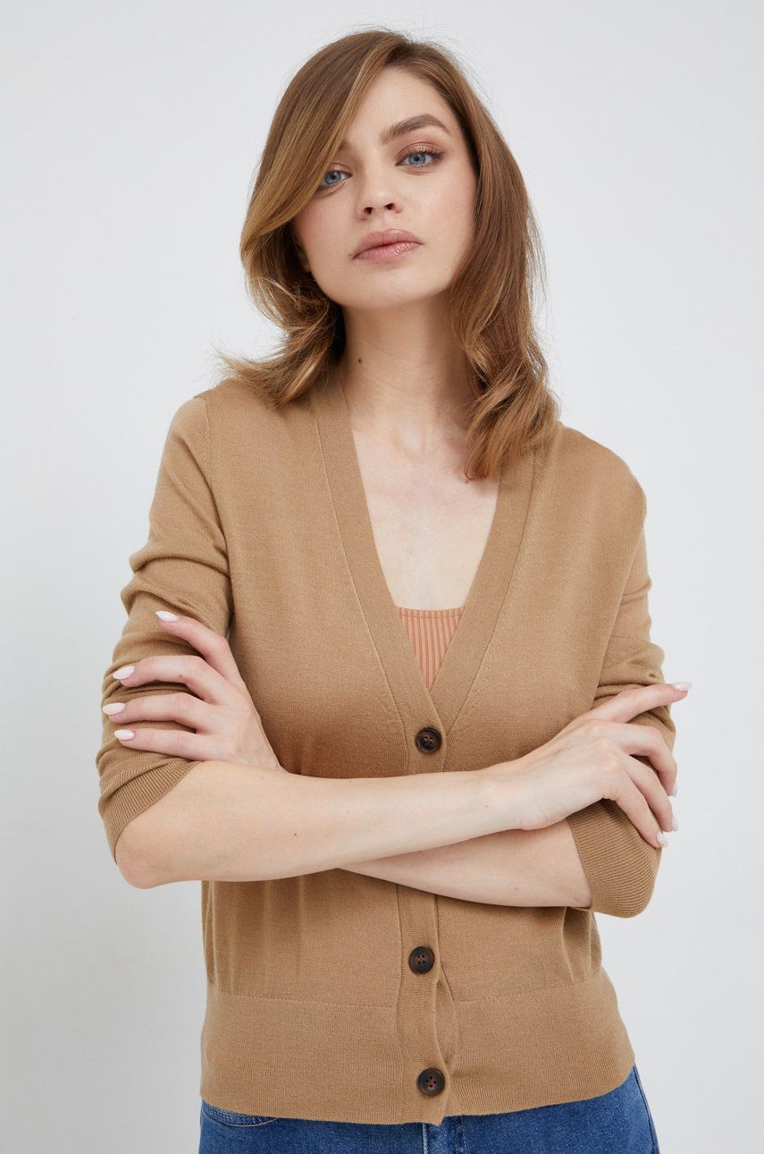 Vlněný svetr Calvin Klein dámský, hnědá barva, lehký - hnědá -  100% Vlna
