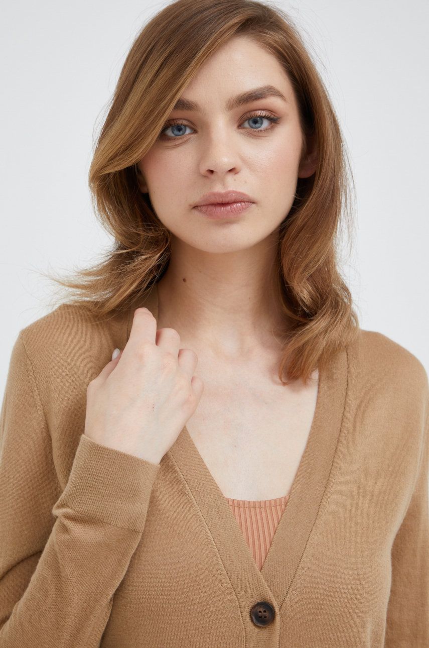 Calvin Klein kardigan wełniany damski kolor brązowy lekki