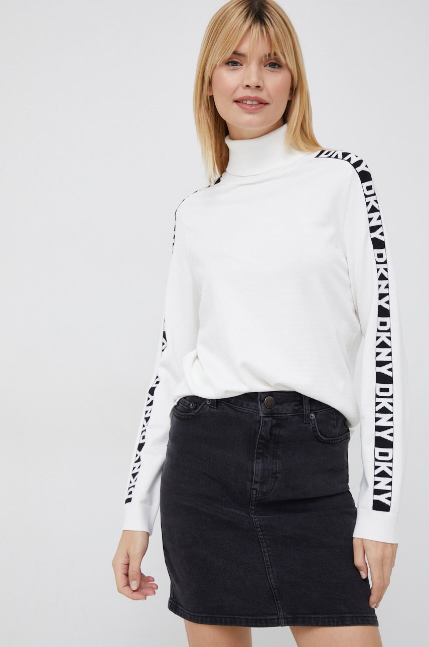 Dkny pulover femei, culoarea bej, light, cu guler