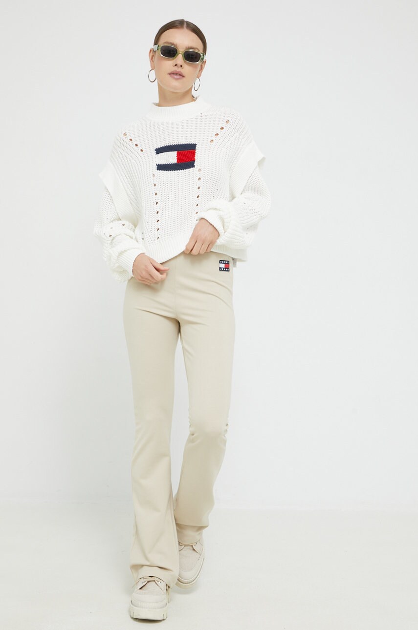 

Бавовняний светер Tommy Jeans жіночий колір білий