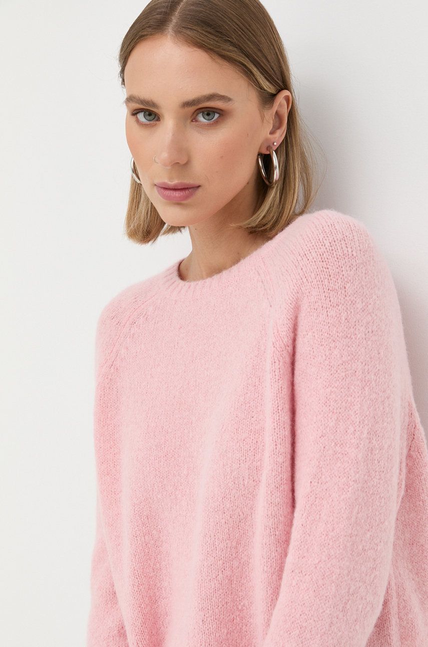 Weekend Max Mara sweter z domieszką wełny damski kolor różowy lekki