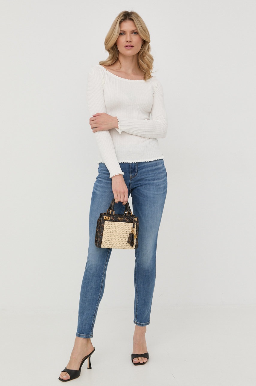 

Свитер с примесью шелка Guess женский цвет белый лёгкий