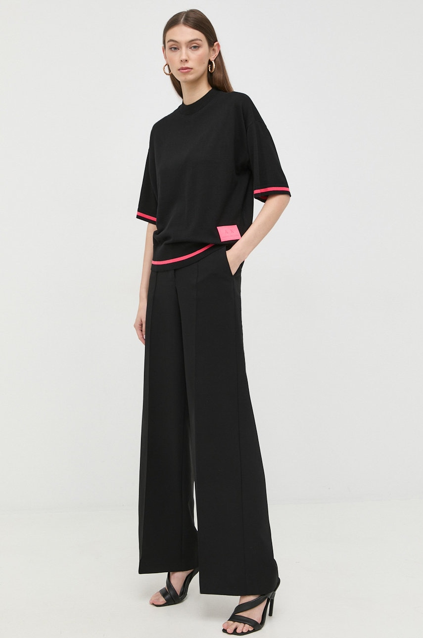 Armani Exchange pulover de bumbac femei, culoarea negru, light