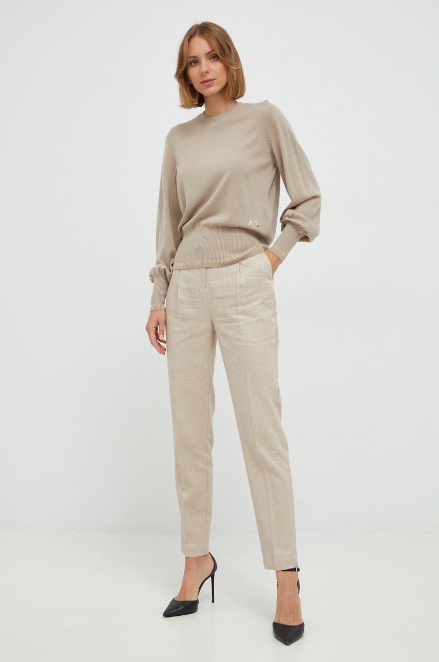 Armani Exchange pulover de lana femei, culoarea bej, light