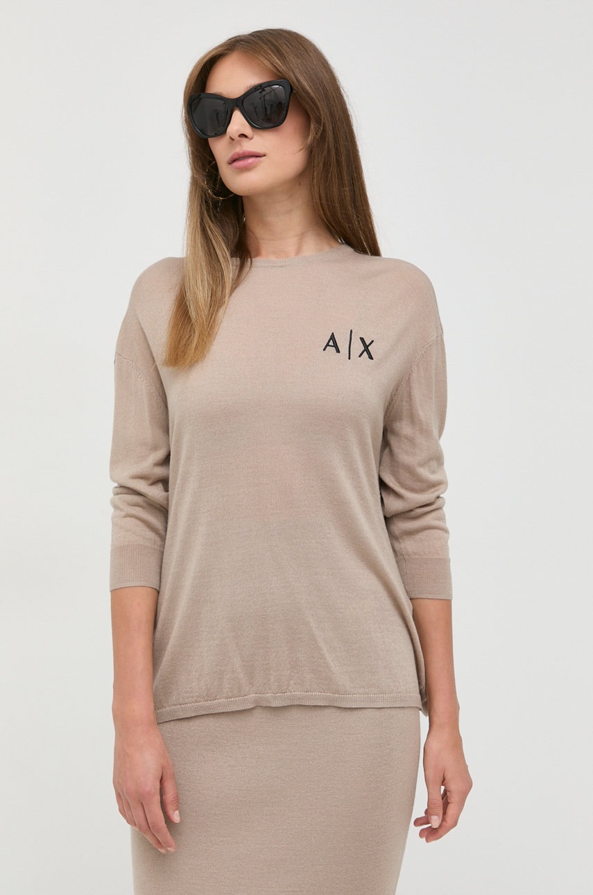 

Вълнен пуловер Armani Exchange дамски в бежово от лека материя, Бежов