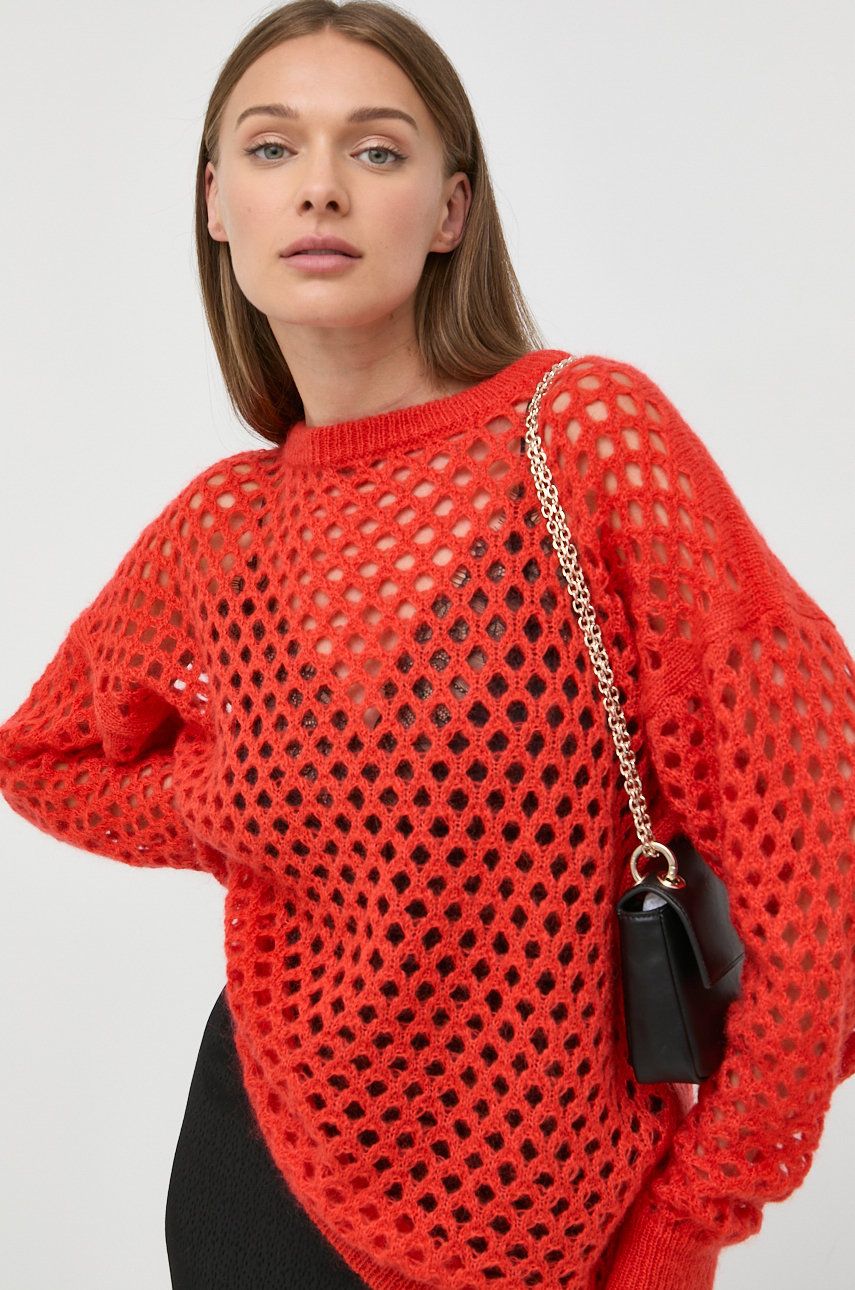 Twinset sweter wełniany damski kolor czerwony lekki