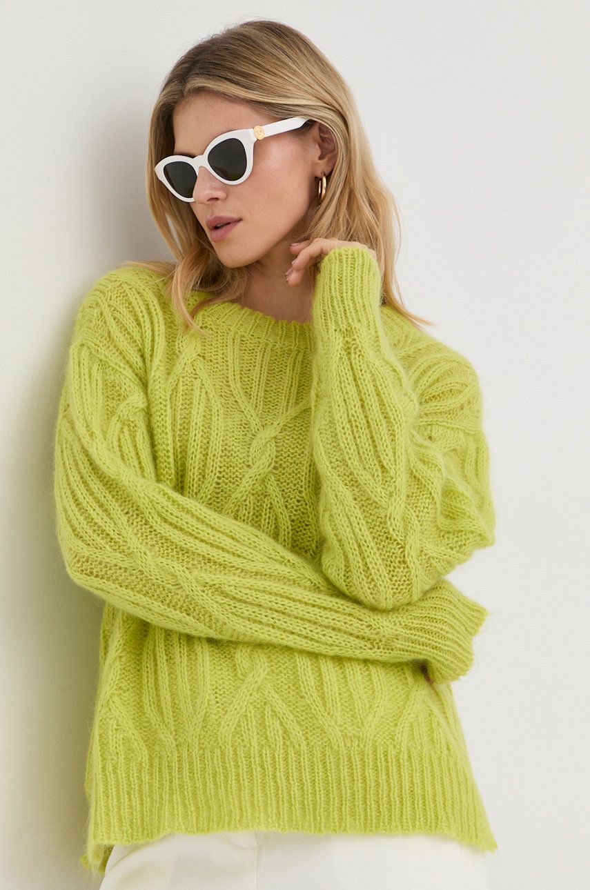 Twinset sweter wełniany damski kolor zielony lekki