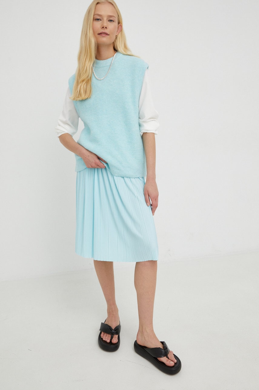 Жилетка з домішкою вовни Samsoe Samsoe жіночий колір бірюзовий легкий