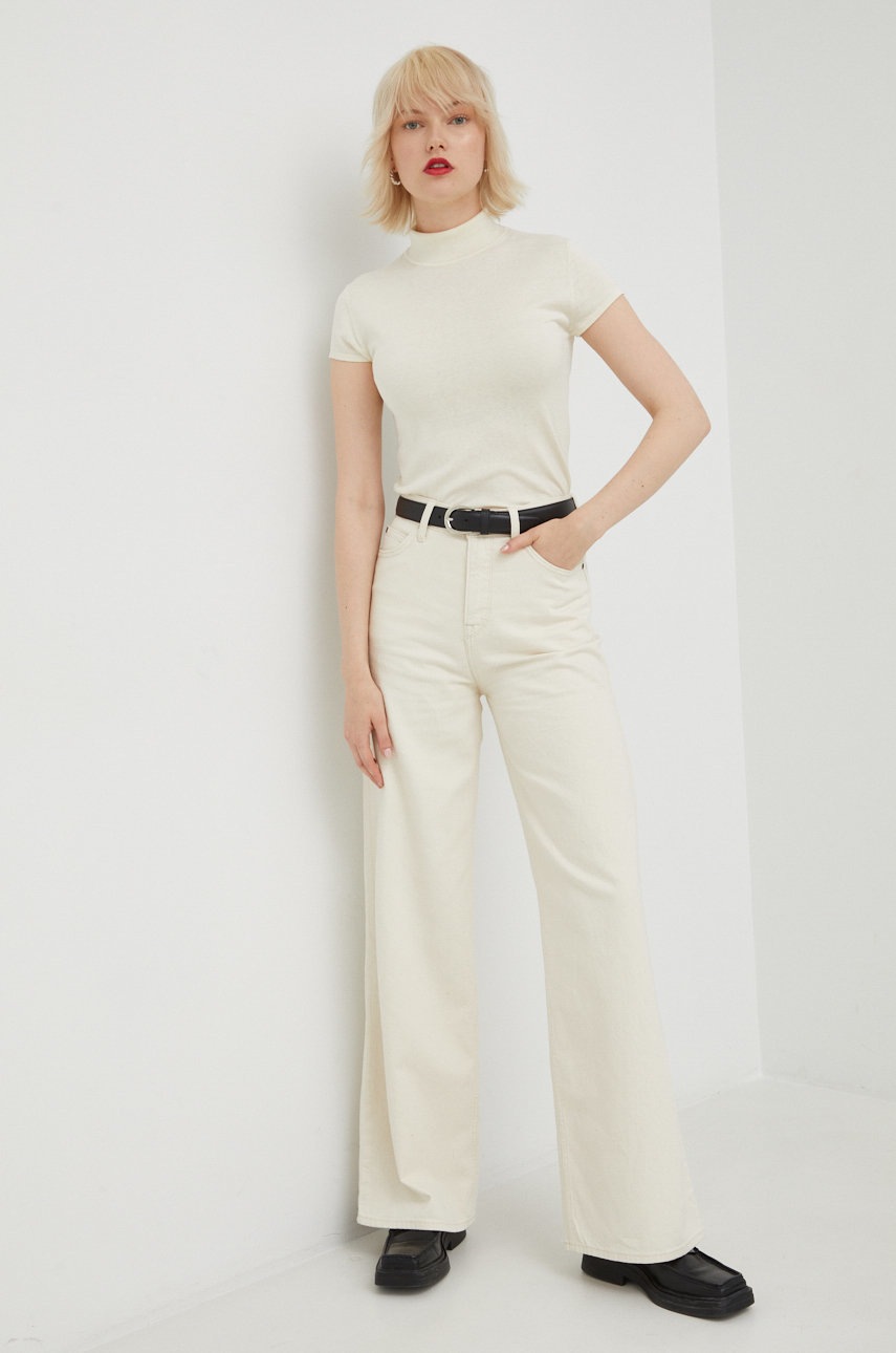 Шёлковый свитер Drykorn женский цвет бежевый лёгкий с гольфом