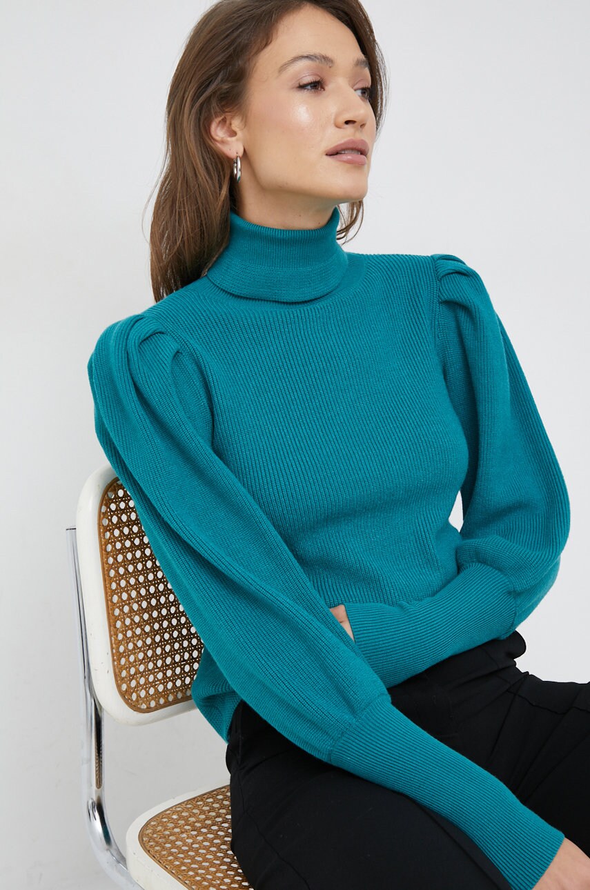 Y.a.s pulover vinita femei, culoarea verde, călduros, cu guler