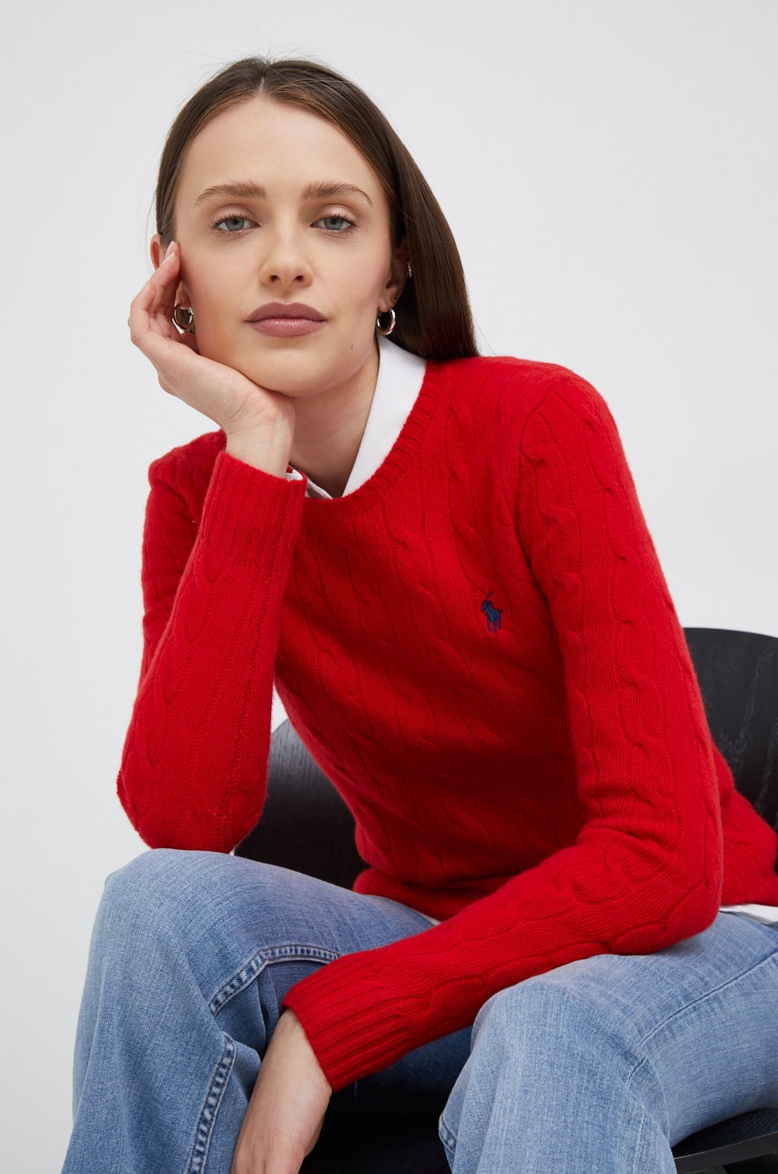 

Вълнен пуловер Polo Ralph Lauren дамски в червено, Червен