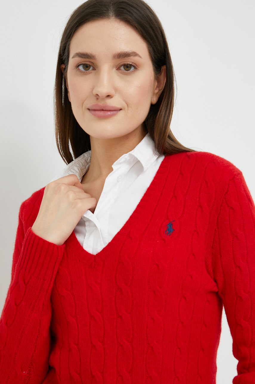 

Вълнен пуловер Polo Ralph Lauren дамски в червено от лека материя, Червен
