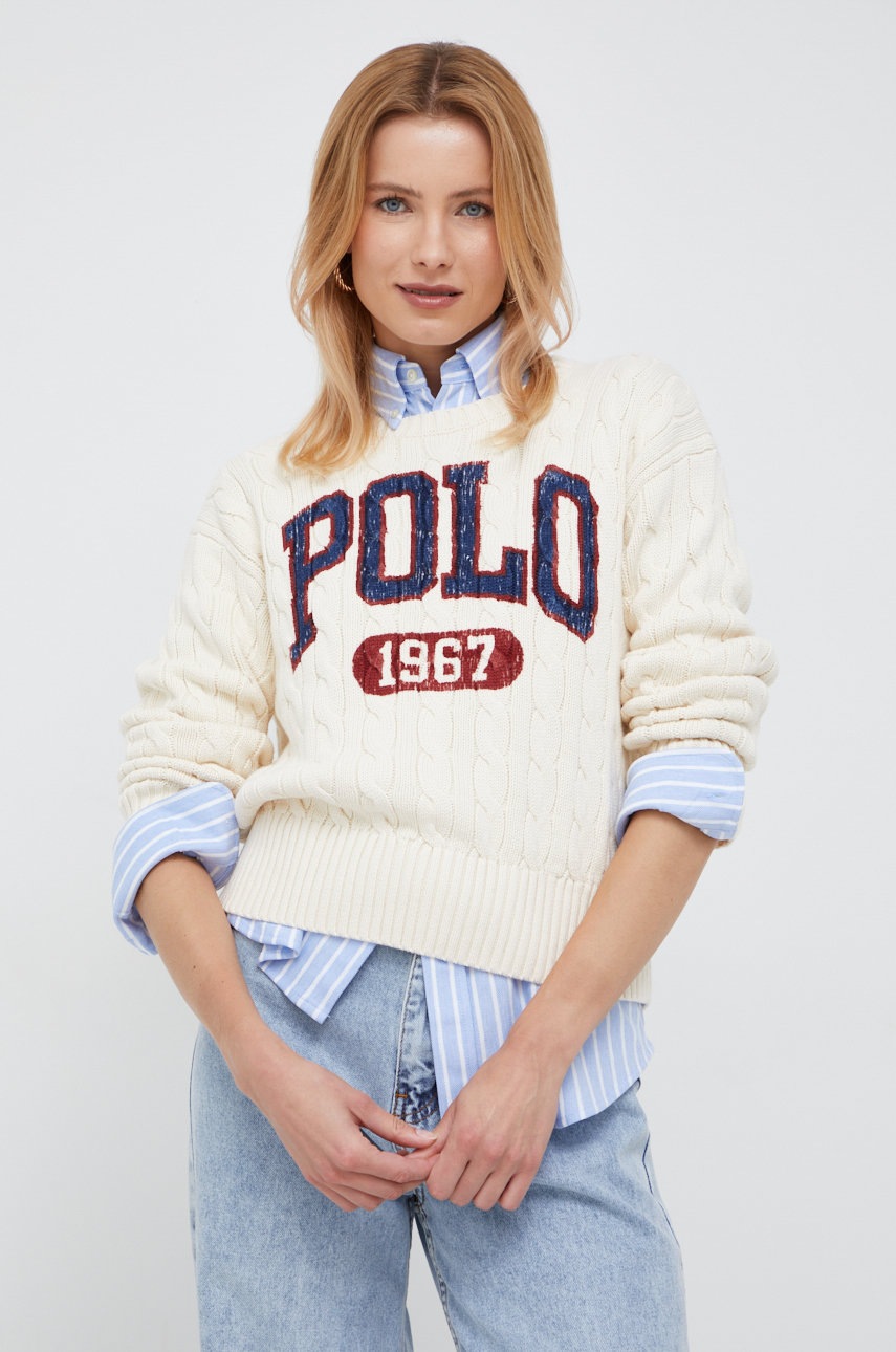 

Памучен пуловер Polo Ralph Lauren дамски в бежово, Бежов