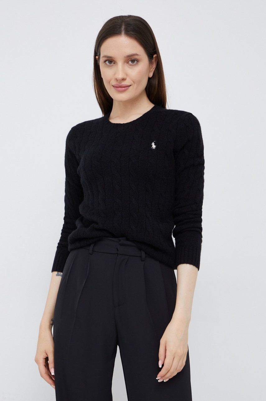 

Вълнен пуловер Polo Ralph Lauren дамски в черно от лека материя, Черен